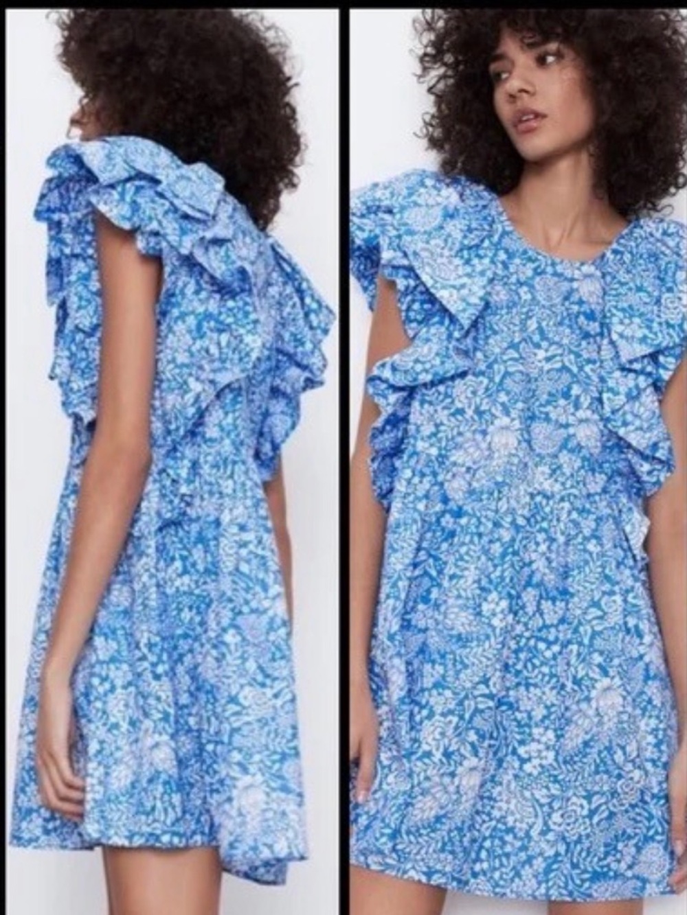 Pinch Floral Oversize Ruffle Sleeve Dress